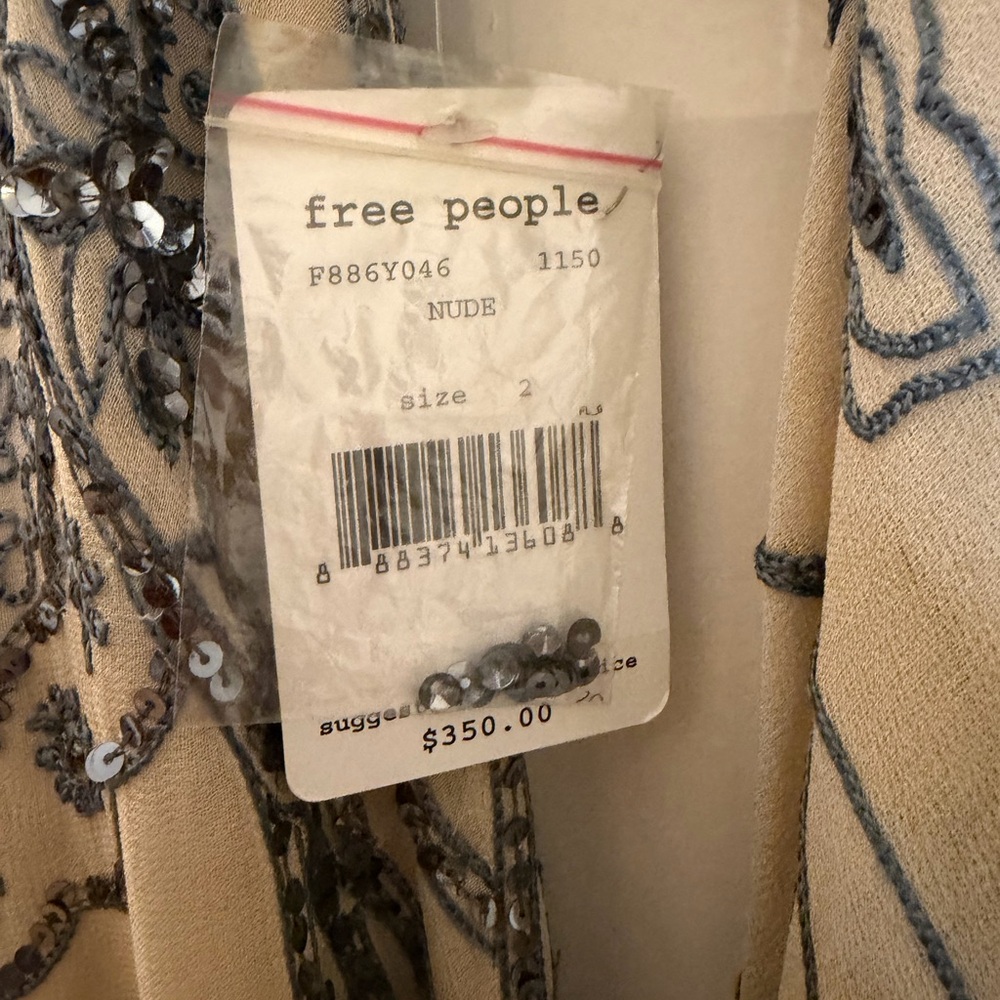 Free People Nude Dress with Navy Beaded Embroidery - Picture 4 of 9